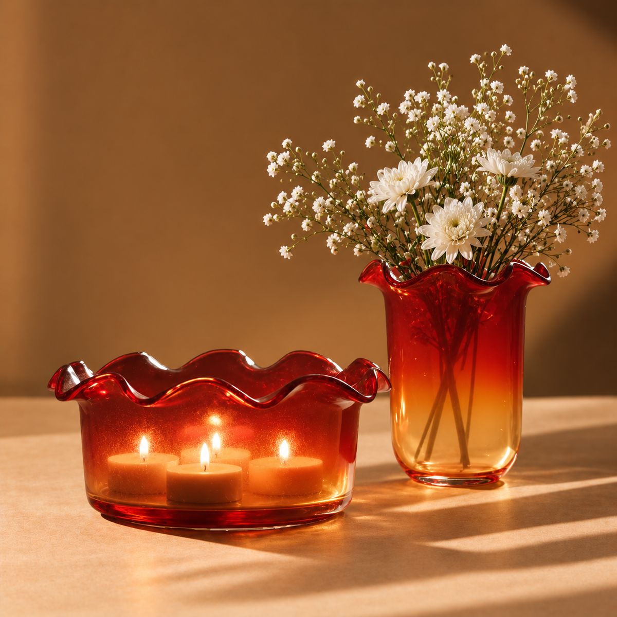 Sculptural Sunset - Glass Bowl & Vase