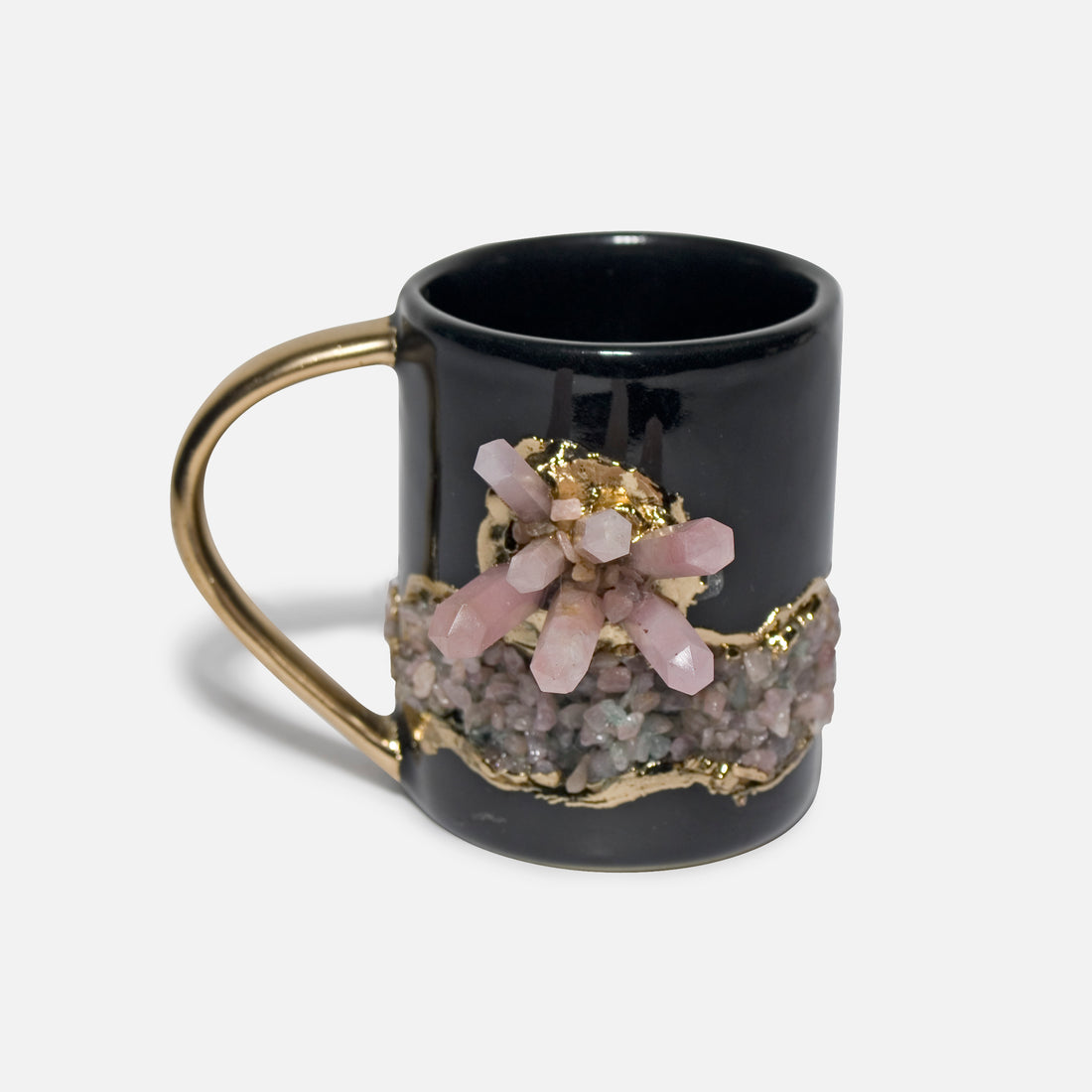 KRYPTO - BLACK CERAMIC PINK STONE COFFEE MUG