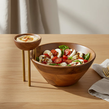 WOODLAND - NATURAL WOOD SERVING BOWL WITH DIP BOWL